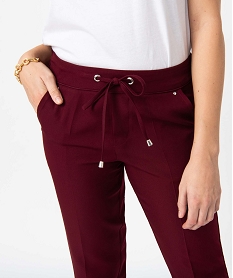 pantalon femme en maille souple a plis violet pantalonsO022101_2