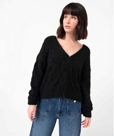 GEMO Gilet femme en maille fantaisie ajourée noir standard