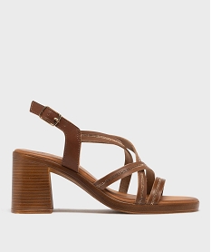 GEMO Sandales à talon flare semelle intérieure cuir et brides à strass femme - Tanéo marron fonce
