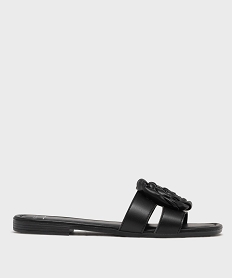 GEMO Mules plates à fleur en relief femme noir standard
