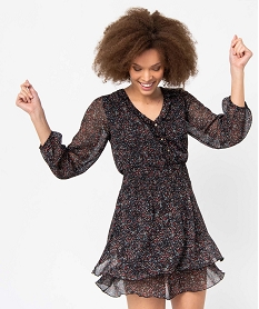 GEMO Robe femme à motif fleuris avec volants Imprimé