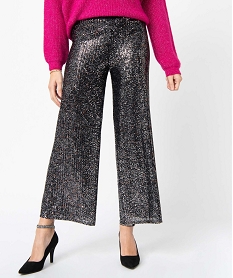 GEMO Pantalon femme coupe ample avec sequins brodés noir standard