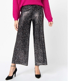 GEMO Pantalon femme coupe ample avec sequins brodés Noir