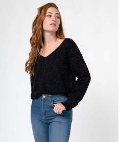 pull femme coupe courte avec touches pailletees noir pullsO268701_1