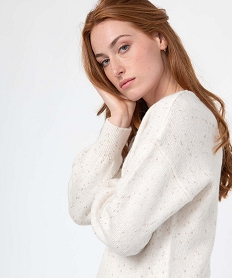 GEMO Pull femme coupe courte avec touches pailletées blanc chine