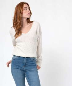 pull femme coupe courte avec touches pailletees beigeO268801_2