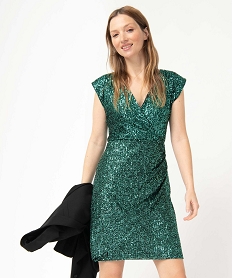 GEMO Robe de soirée femme avec sequins brodés Vert