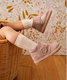 GEMO Chaussures premiers pas en cuir suédé à scratch bébé fille Rose