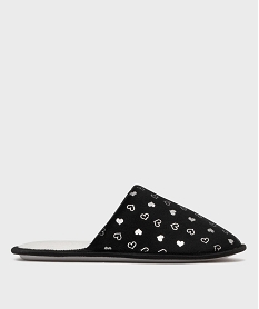 GEMO Chaussons mules en velours à motif cœurs brillants femme noir standard