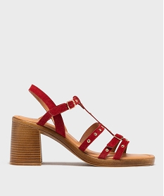 GEMO Sandales à talon en cuir à brides cloutées femme - Tanéo Rouge