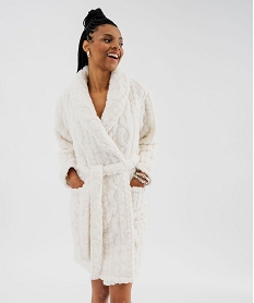 GEMO Robe de chambre en maille douillette femme Beige