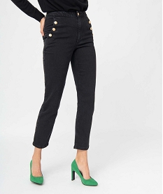 GEMO Jean femme coupe Mom avec boutons fantaisie Noir