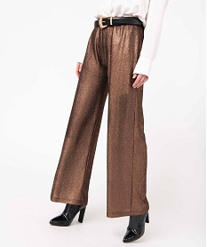 GEMO Pantalon femme en maille fluide pailletée marron standard