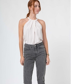 GEMO Blouse femme sans manches avec encolure américaine beige standard