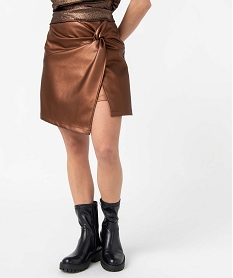 GEMO Jupe femme forme portefeuille en synthétique imitation cuir Brun