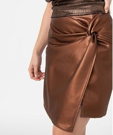 jupe femme forme portefeuille en synthetique imitation cuir brunP023501_2