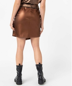 jupe femme forme portefeuille en synthetique imitation cuir brunP023501_3