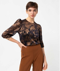 GEMO Tee-shirt femme à manches 34 en matière scintillante bleu standard