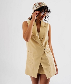 GEMO Blazer sans  manches à patte pressionnée femme Beige