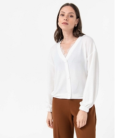 GEMO Pull femme à col V en maille pailletée Beige