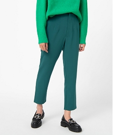 GEMO Pantalon femme en toile coupe large et taille haute vert standard