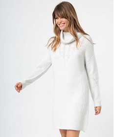 GEMO Robe pull femme en maille pailletée avec large col roulé Beige