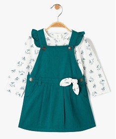 GEMO Ensemble bébé fille 2 pièces : robe + tee-shirt manches longues fleuri Vert