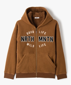 GEMO Sweat garçon à capuche fermeture zippée avec doublure chaude marron standard