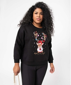 GEMO Sweat femme grande taille à à motif spécial Noël noir standard