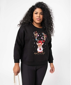 GEMO Sweat femme grande taille à à motif spécial Noël Noir