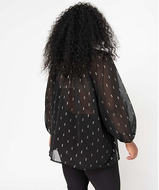 blouse femme grande taille en voile imprime brillant et smocks noirP277301_3