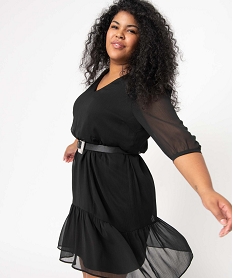 robe femme grande taille en voile a manches courtes noirP277401_1