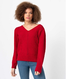 pull femme en maille fantaisie pailletee rougeP277801_1