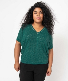 GEMO Pull femme grande taille à manches courtes et maille ajourée bleu standard