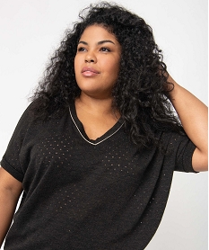GEMO Pull femme grande taille à manches courtes et maille ajourée noir standard