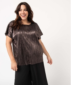 GEMO Tee-shirt femme grande taille loose en maille plissée scintillante Gris