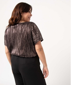 tee-shirt femme grande taille loose en maille plissee scintillante grisP278201_3