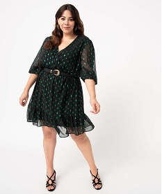 robe femme grande taille a manches 34 avec motifs scintillants vertP360101_1