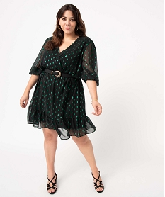 GEMO Robe femme grande taille à manches 34 avec motifs scintillants Vert