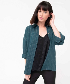 GEMO Chemise femme à carreaux en fil pailleté manches 34 Bleu
