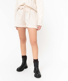 GEMO Short femme en velours côtelé coupe large blanc chine