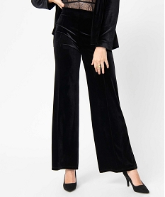 GEMO Pantalon femme en velours coupe ample Noir