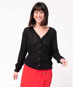GEMO Gilet femme en maille ajourée incrustée de fil pailleté noir standard