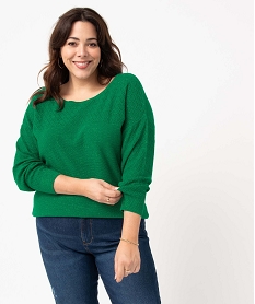 GEMO Pull femme grande taille en maille fantaisie pailletée Vert