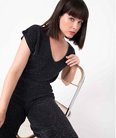 tee-shirt femme scintillant a manches ultra courtes noirP606501_1