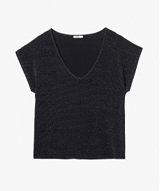 tee-shirt femme scintillant a manches ultra courtes noirP606501_4