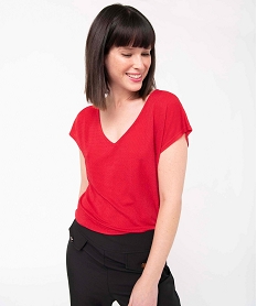 tee-shirt femme scintillant a manches ultra courtes rougeP606601_2