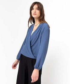 GEMO Blouse femme coupe cache-coeur effet drapé Bleu