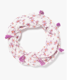 GEMO Foulard fille forme snood à motifs fleuris et pompons blanc standard