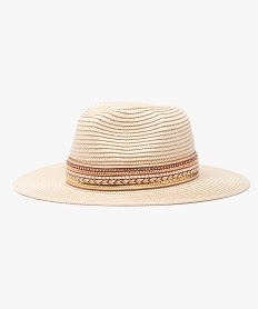 chapeau de paille femme a bord large et galon brillant beige standardQ109101_1
